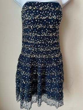 Terani Couture Navy Sequin Strapless Cocktail Dress ✨ Y2K Glam Size 8